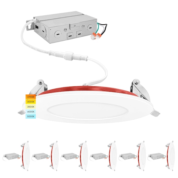 Luxrite 4 Inch LED Fire Rated Recessed Lights 5CCT 2700K-8000K 12W 800LM Dimmable 2 Hour Fire Rated, 6PK LR23480-6PK - main